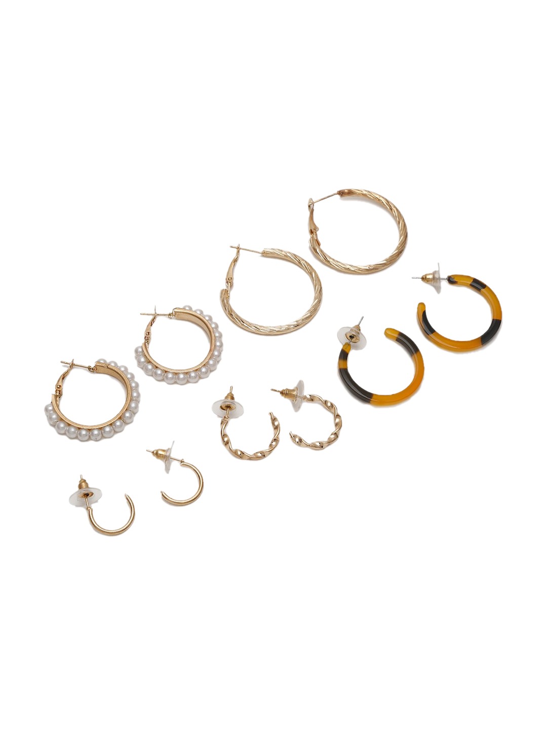 Set of 5 Gold-Plated Circular Half Hoop Earrings